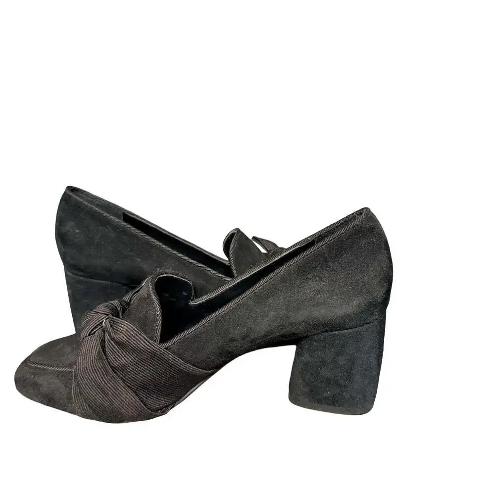 Antonio Melani Black Suede Bow Block Heel Loafers Size 6M